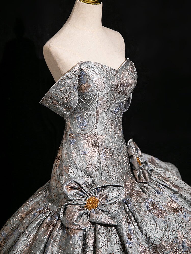 Grey Floral Tiered Off the Shoulder Prom Ball Gown Tiered Quinceanera Dresses BG002-prom dresses 2025 -Viniodress-Grey-Custom Size-