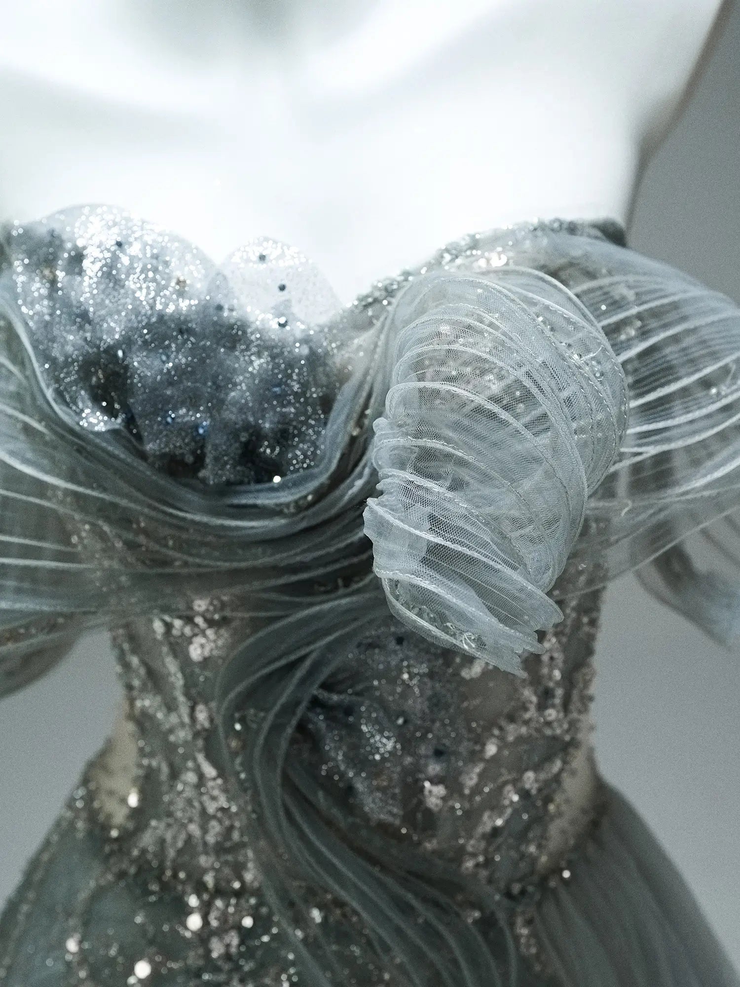 Grey Off the Shoulder Evening Gown with Sparkly Tulle, Overskirt & Lace-Up Back - CQ0106-Couture Gown 2025 -Viniodress-Grey-Custom Size-