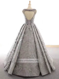 Grey Pearls Lace Prom Dresses Open Back Quinceanera Dress FD1151 viniodress-prom dresses-Viniodress-Viniodress