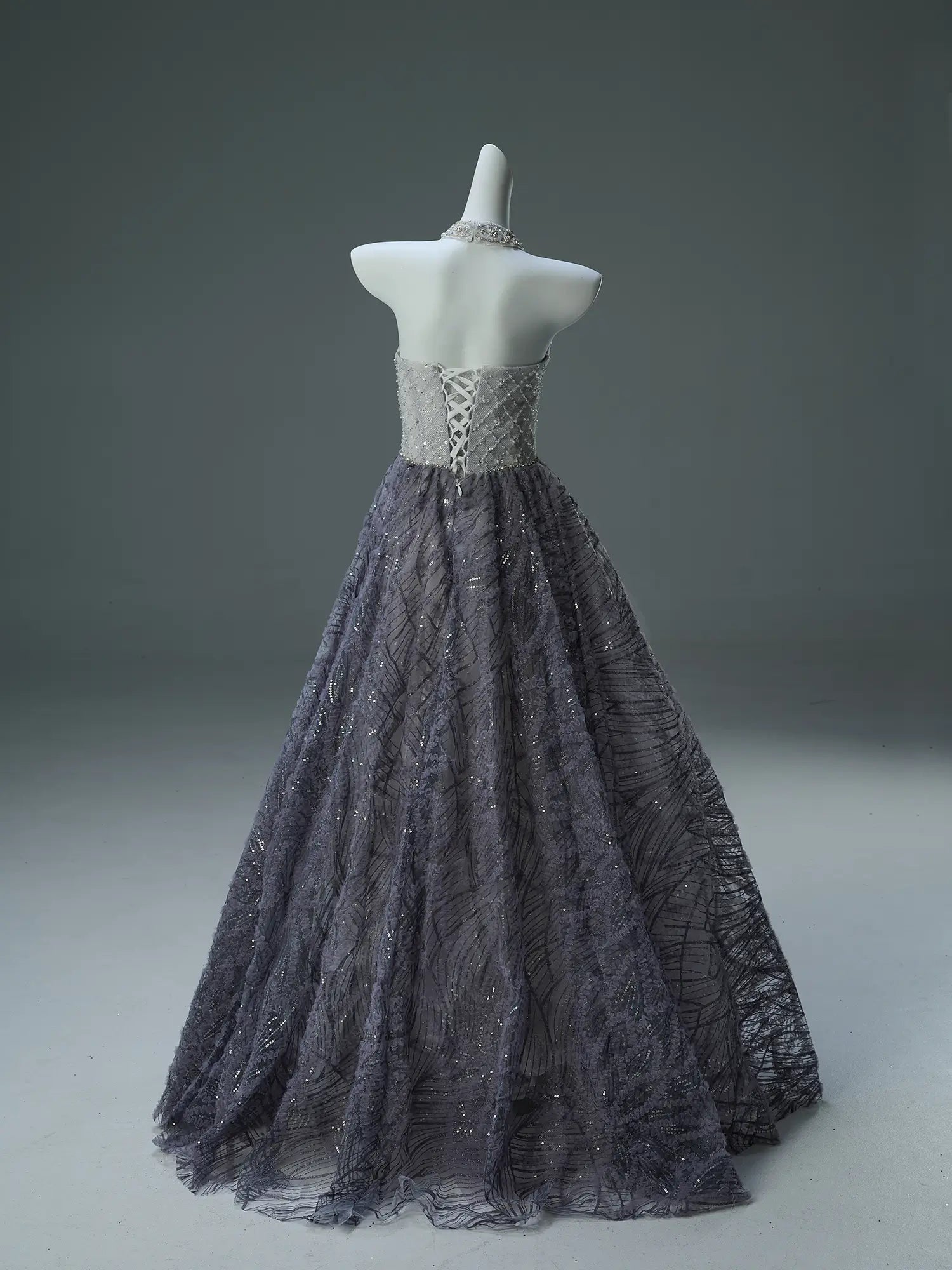 Grey Sparkly Lace Prom Dresses Strapless Formal Gown with Sheer Boned Bodice - CQ0126-Couture Gown 2025 -Viniodress-Grey-Custom Size-