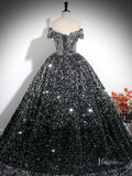 Prom Dress 2025 Grey Sparkly Sequin Prom Ball Gown Off the Shoulder Quinceanera Dresses BG030-unique prom dresses-Grey-Custom Size-Viniodress