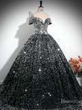 Prom Dress 2025 Grey Sparkly Sequin Prom Ball Gown Off the Shoulder Quinceanera Dresses BG030-unique prom dresses-Grey-Custom Size-Viniodress