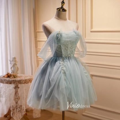 Grey Sparkly Tulle Homecoming Dresses Off the Shoulder Short Prom Dres Viniodress Grey Sparkly Tulle Homecoming Dresses Off the Shoulder Short Prom Dres Viniodress