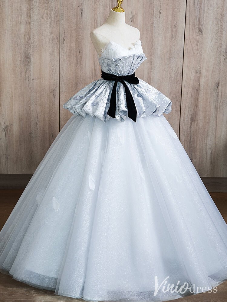 Grey Tiered Ruffled Prom Dresses Strapless Feather Formal Gown AD1365-prom dresses 2025 -Viniodress-Grey-Custom Size-