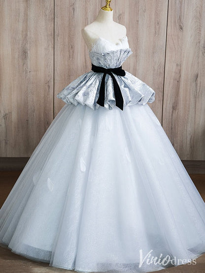 Grey Tiered Ruffled Prom Dresses Strapless Feather Formal Gown AD1365-prom dresses 2025 -Viniodress-Grey-Custom Size-