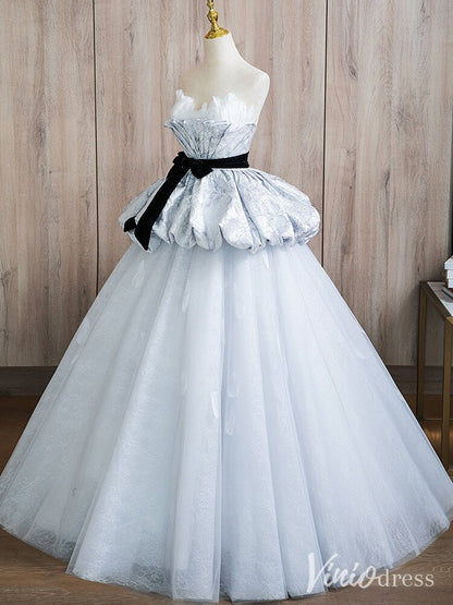 Grey Tiered Ruffled Prom Dresses Strapless Feather Formal Gown AD1365-prom dresses 2025 -Viniodress-Grey-Custom Size-