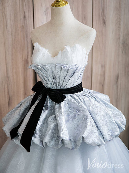 Grey Tiered Ruffled Prom Dresses Strapless Feather Formal Gown AD1365-prom dresses 2025 -Viniodress-Grey-Custom Size-