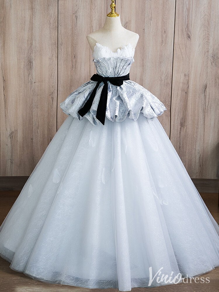 Grey Tiered Ruffled Prom Dresses Strapless Feather Formal Gown AD1365-prom dresses 2025 -Viniodress-Grey-Custom Size-