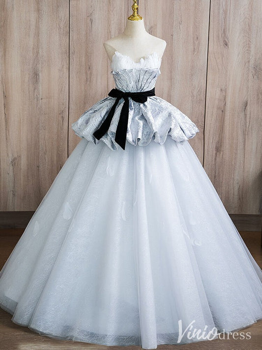 Grey Tiered Ruffled Prom Dresses Strapless Feather Formal Gown AD1365-prom dresses 2025 -Viniodress-Grey-Custom Size-