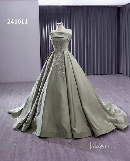 Greyish Green Beaded Lace Wedding Dresses Strapless Quinceanera Dress 241011-Quinceanera Dresses 2025 -Viniodress-Greyish Green-Custom Size-