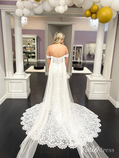 Guipure Lace Mermaid Wedding Dress with Basque Waist and Dramatic Train – ML101-wedding dresses 2025 -Viniodress-Ivory-Custom Size-