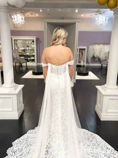 Guipure Lace Mermaid Wedding Dress with Basque Waist and Dramatic Train – ML101-wedding dresses 2025 -Viniodress-Ivory-Custom Size-