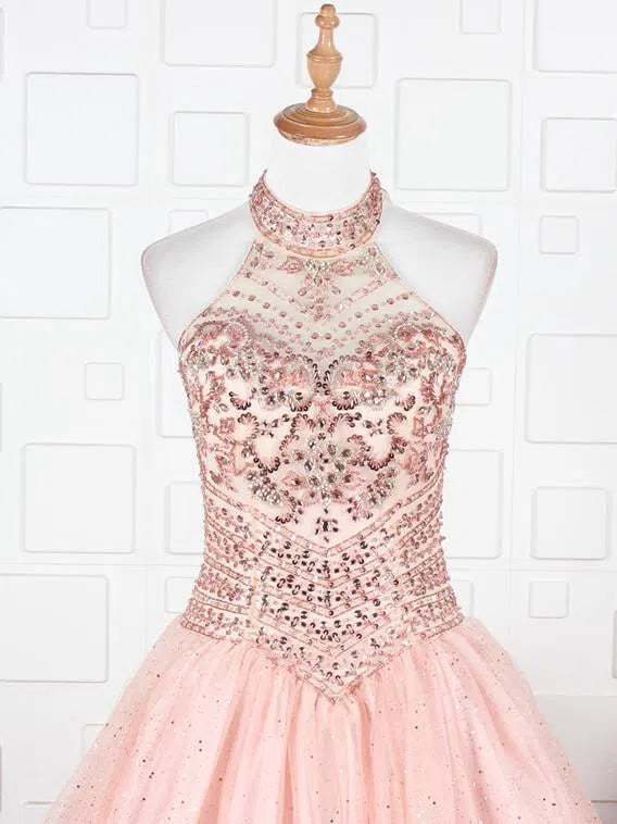 Prom Dress 2025 Halter Beaded Blush Pink Quinceañera Dresses FD1430-unique prom dresses-Blush Pink-Custom Size-Viniodress