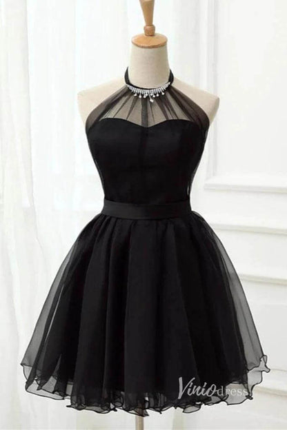Halter Black Homecoming Dresses Short Little Black Dress SD1431-Homecoming Dresses 2025 -Viniodress-Black-Custom Size-