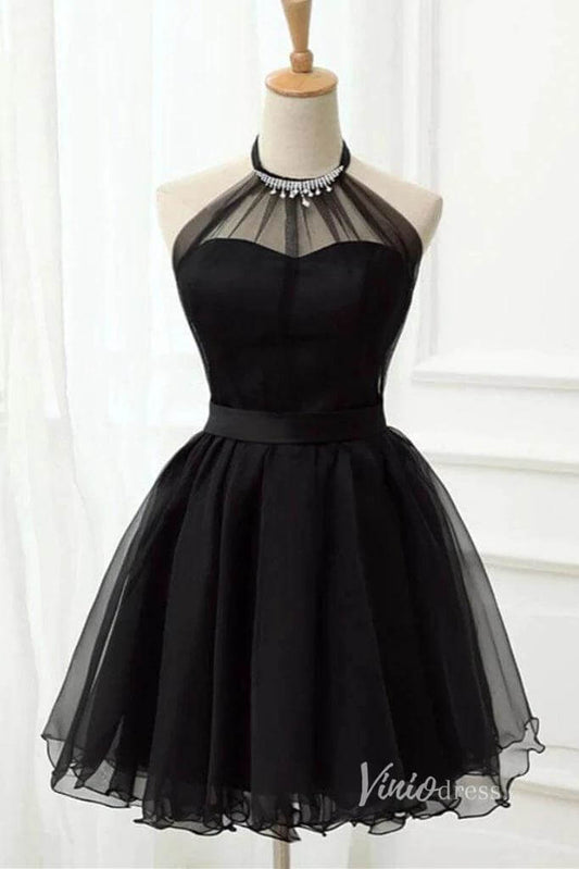 Halter Black Homecoming Dresses Short Little Black Dress SD1431-Homecoming Dresses 2025 -Viniodress-Black-Custom Size-