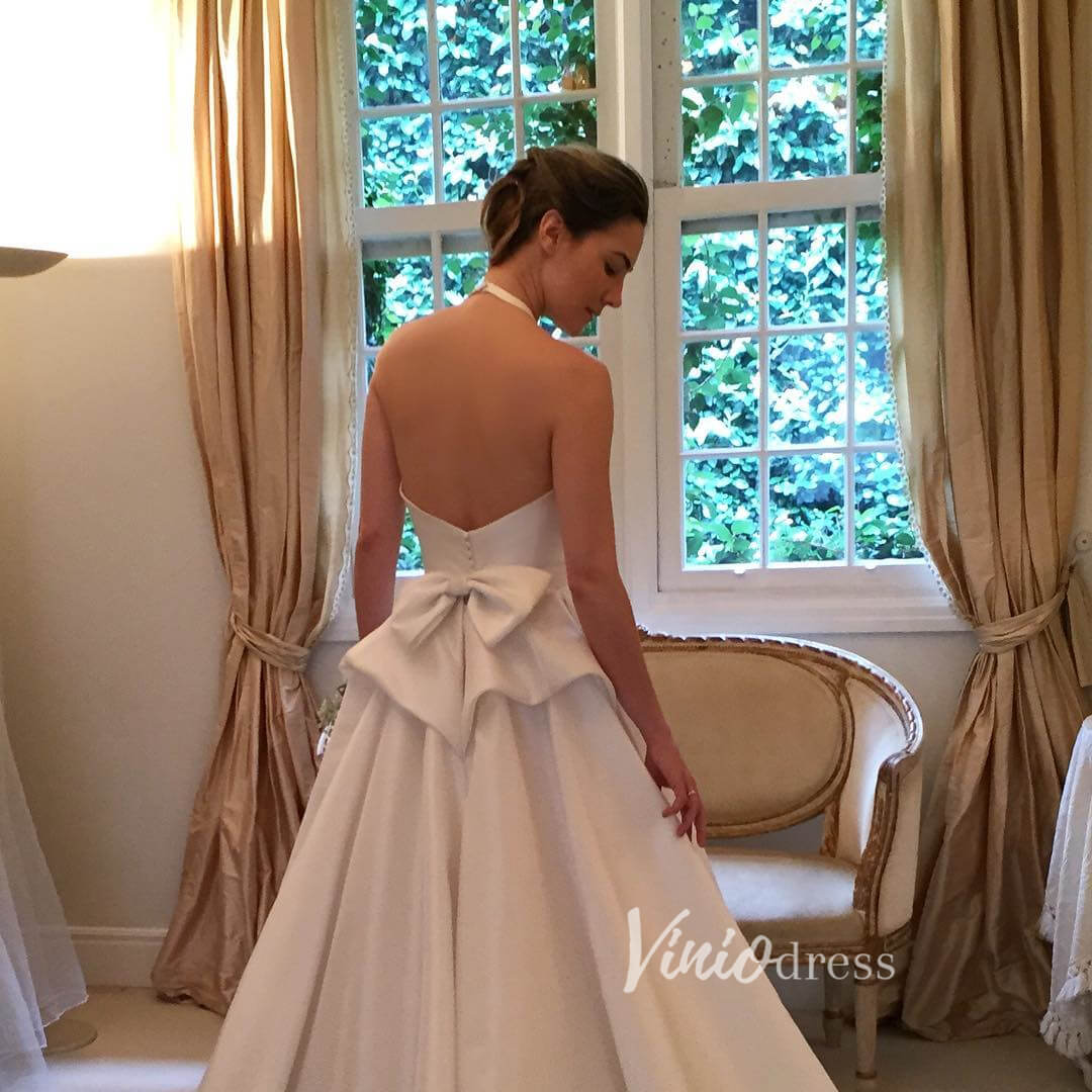 Halter Neck Cathedral Wedding Wedding Gown with Bow W2056-wedding dresses 2025 -Viniodress-Ivory-Custom Size-