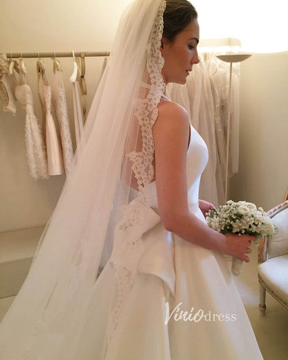 Halter Neck Cathedral Wedding Wedding Gown with Bow W2056-wedding dresses 2025 -Viniodress-Ivory-Custom Size-