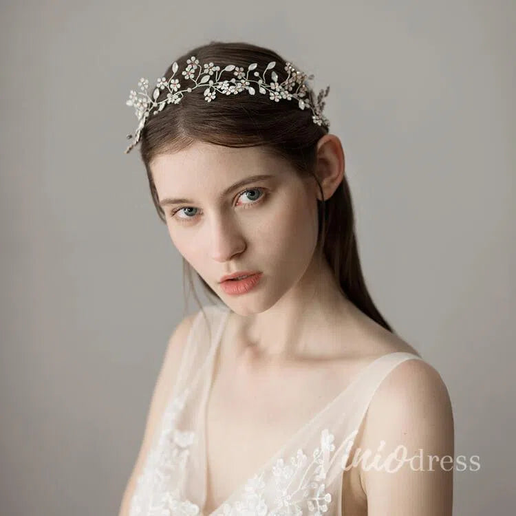 Hand-Made Crystal Floral Bridal Headband Viniodress ACC1121-Headpieces 2025 -Viniodress-Silver-