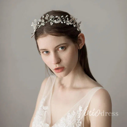 Hand-Made Crystal Floral Bridal Headband Viniodress ACC1121-Headpieces 2025 -Viniodress-Silver-