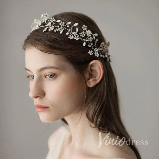 Hand-Made Crystal Floral Bridal Headband Viniodress ACC1121-Headpieces 2025 -Viniodress-Silver-