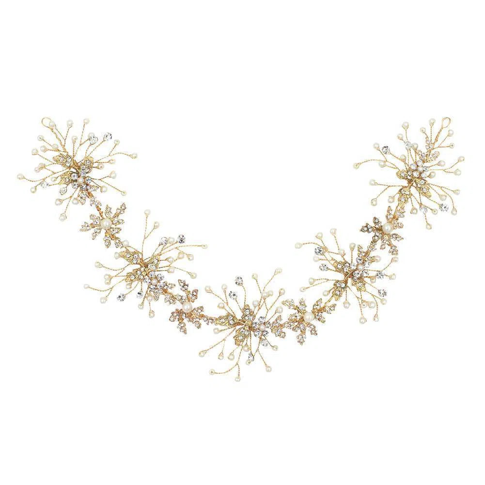 Hand-wired Gold Scattered Pearls Headband 1098-Headpieces 2025 -Viniodress-Gold-