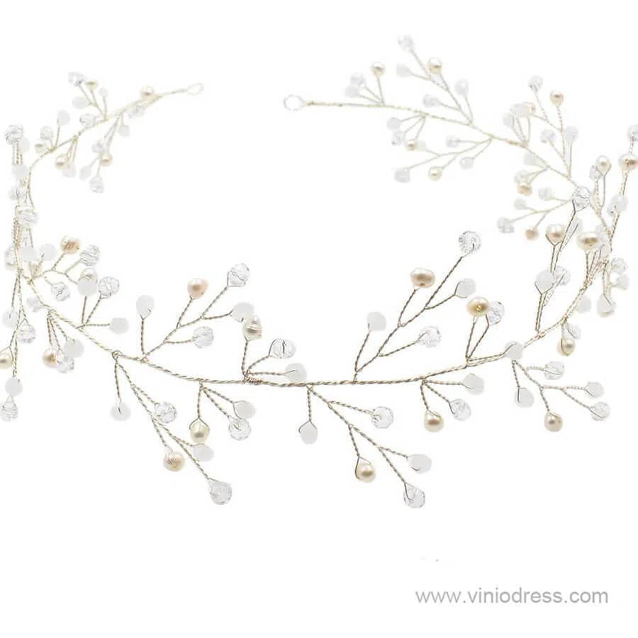 Hand-wired Silver Sprig Headband with Crystals ACC1100-Headpieces 2025 -Viniodress-Silver-