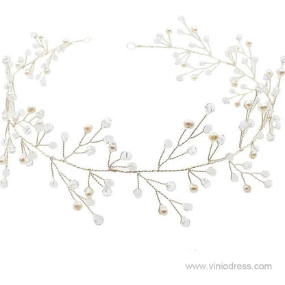 Hand-wired Silver Sprig Headband with Crystals ACC1100-Headpieces 2025 -Viniodress-Silver-