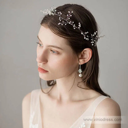 Hand-wired Silver Sprig Headband with Crystals ACC1100-Headpieces 2025 -Viniodress-Silver-