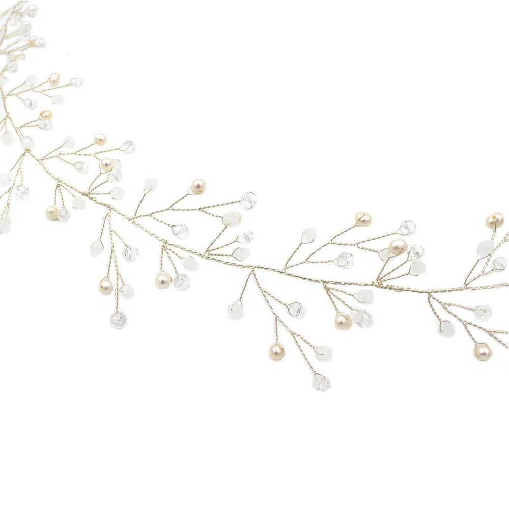 Hand-wired Silver Sprig Headband with Crystals ACC1100-Headpieces-Viniodress-Silver-Viniodress