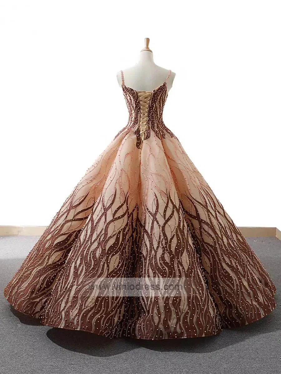 Handmade Brown Ball Gowns Prom Dresses Vintage Quinceanera Dress FD1125 viniodress-prom dresses-Viniodress-Viniodress