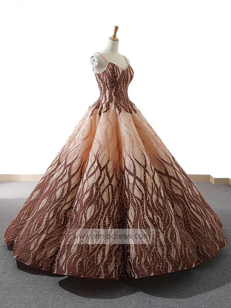 Handmade Brown Ball Gowns Prom Dresses Vintage Quinceanera Dress FD1125 viniodress-prom dresses-Viniodress-Viniodress