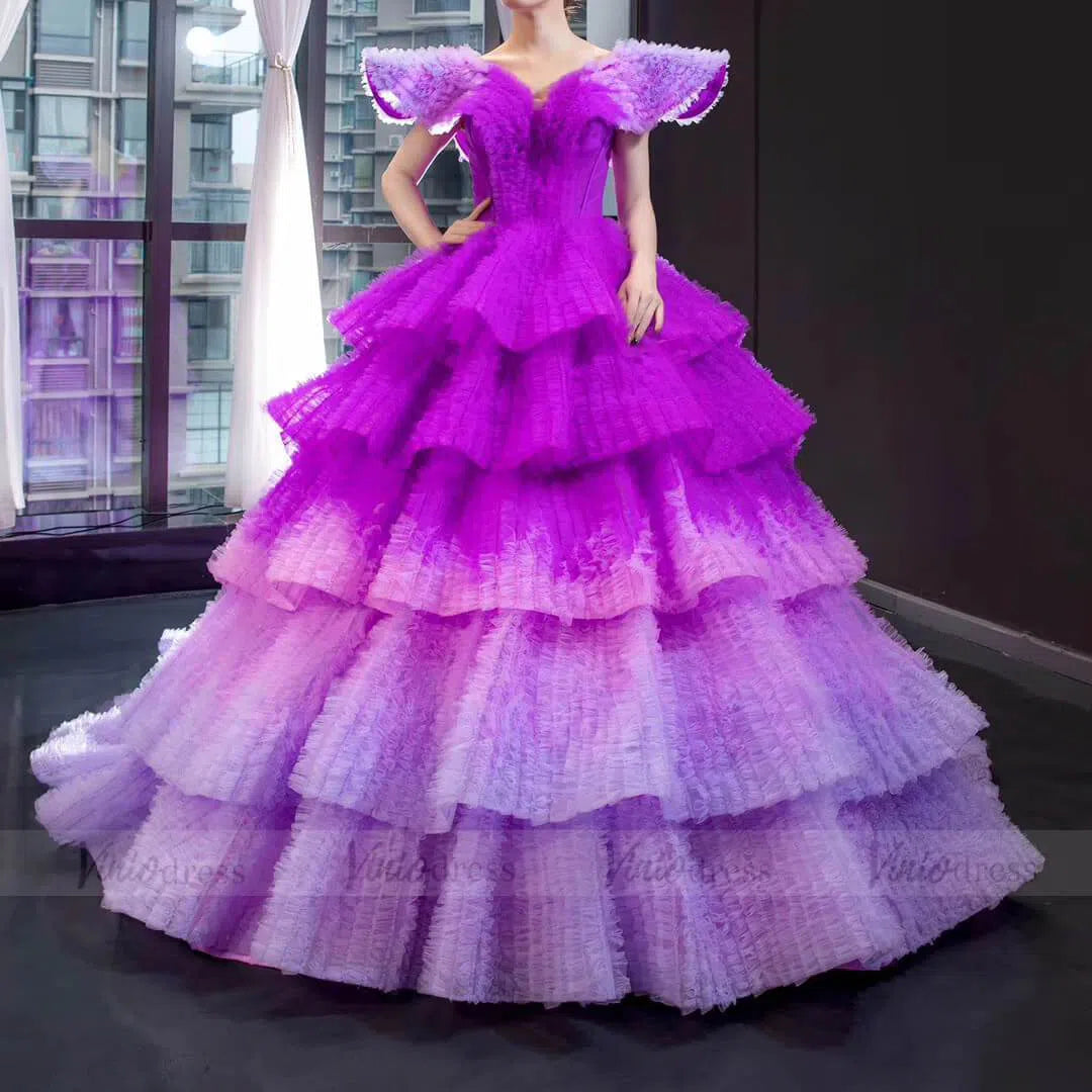 Haute Couture Ball Gown Debut Dresses Ombre Purple Quince Dress FD1600 viniodress-formal dresses 2025 -Viniodress-Purple-Custom Size-