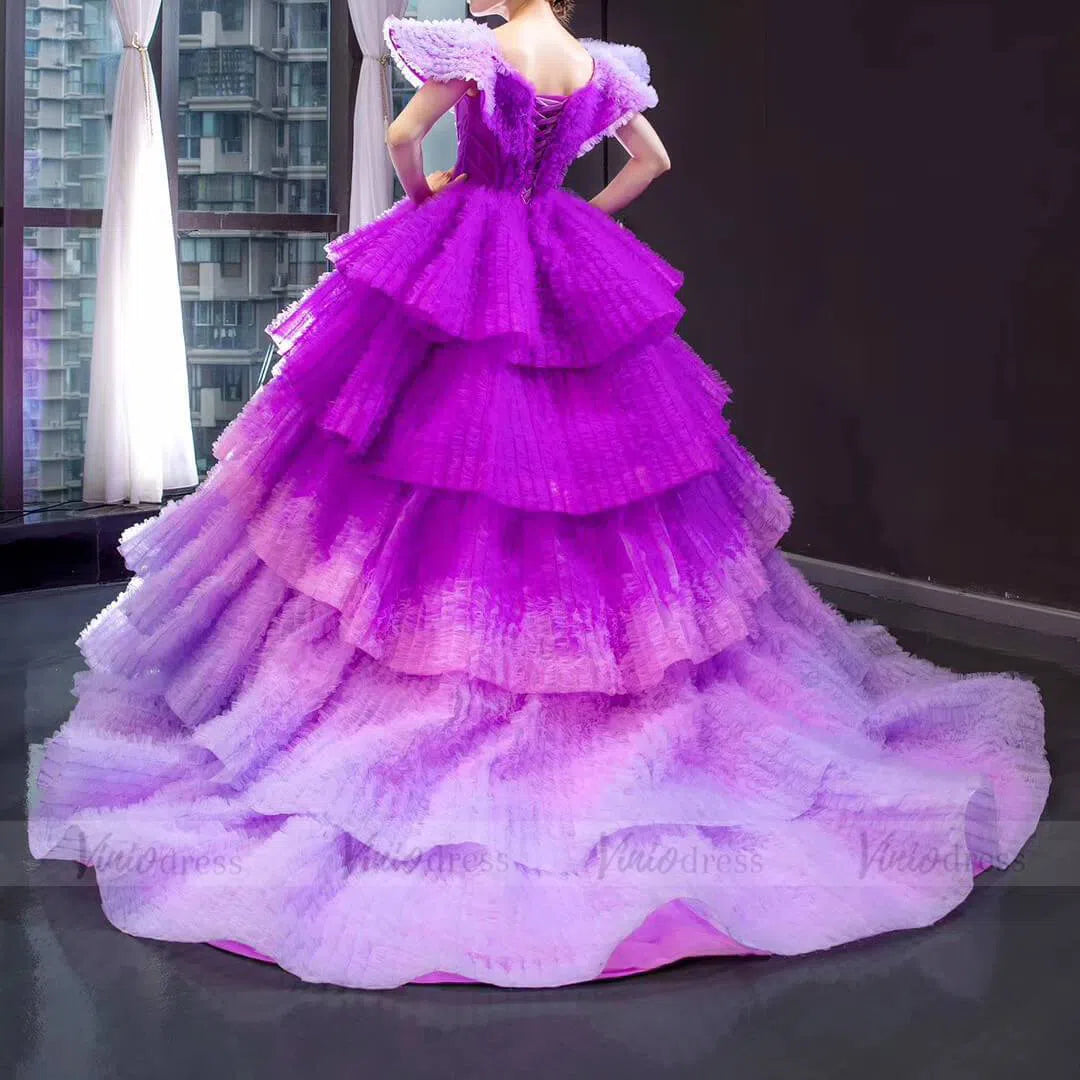 Haute Couture Ball Gown Debut Dresses Ombre Purple Quince Dress FD1600 viniodress-formal dresses 2025 -Viniodress-Purple-Custom Size-