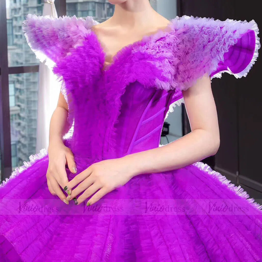 Haute Couture Ball Gown Debut Dresses Ombre Purple Quince Dress FD1600 viniodress-formal dresses 2025 -Viniodress-Purple-Custom Size-
