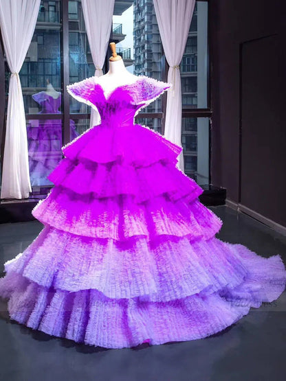 Haute Couture Ball Gown Debut Dresses Ombre Purple Quince Dress FD1600 viniodress-formal dresses 2025 -Viniodress-Purple-Custom Size-