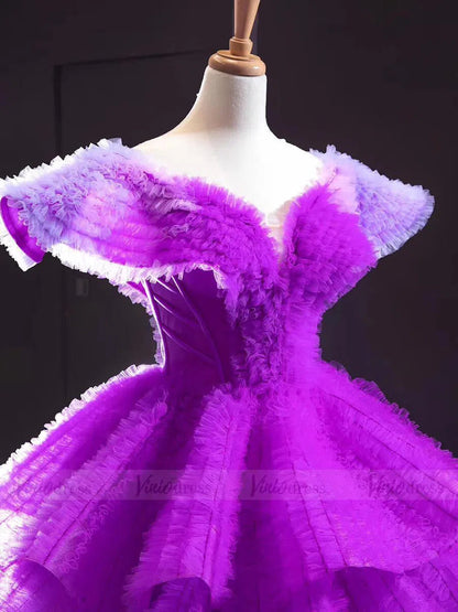 Haute Couture Ball Gown Debut Dresses Ombre Purple Quince Dress FD1600 viniodress-formal dresses 2025 -Viniodress-Purple-Custom Size-