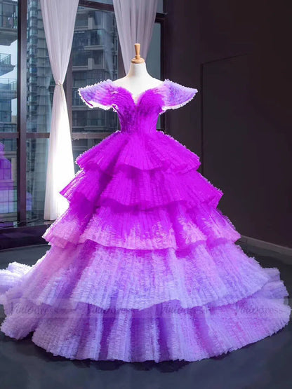 Haute Couture Ball Gown Debut Dresses Ombre Purple Quince Dress FD1600 viniodress-formal dresses 2025 -Viniodress-Purple-Custom Size-