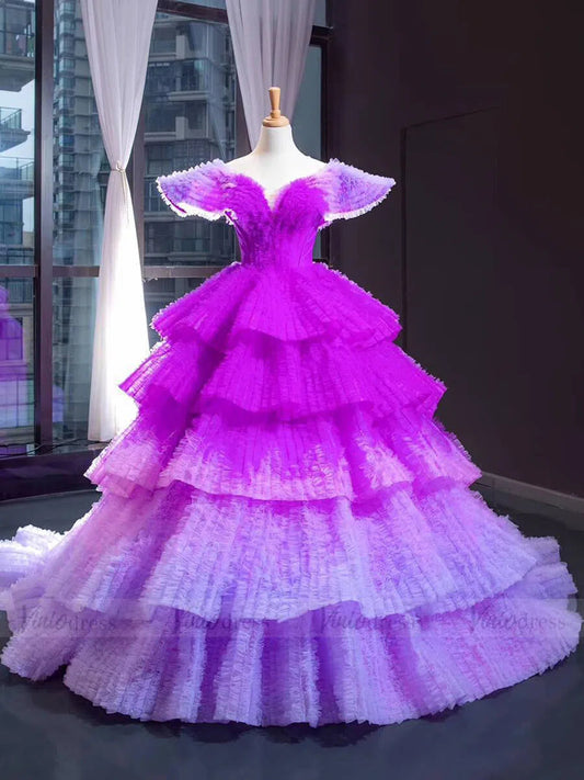 Haute Couture Ball Gown Debut Dresses Ombre Purple Quince Dress FD1600 viniodress-formal dresses 2025 -Viniodress-Purple-Custom Size-