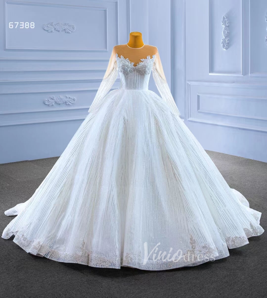 Haute Couture Ball Gown Wedding Dress with Long Sleeve 67388 Viniodress-wedding dresses 2025 -Viniodress-Ivory-Custom Size-