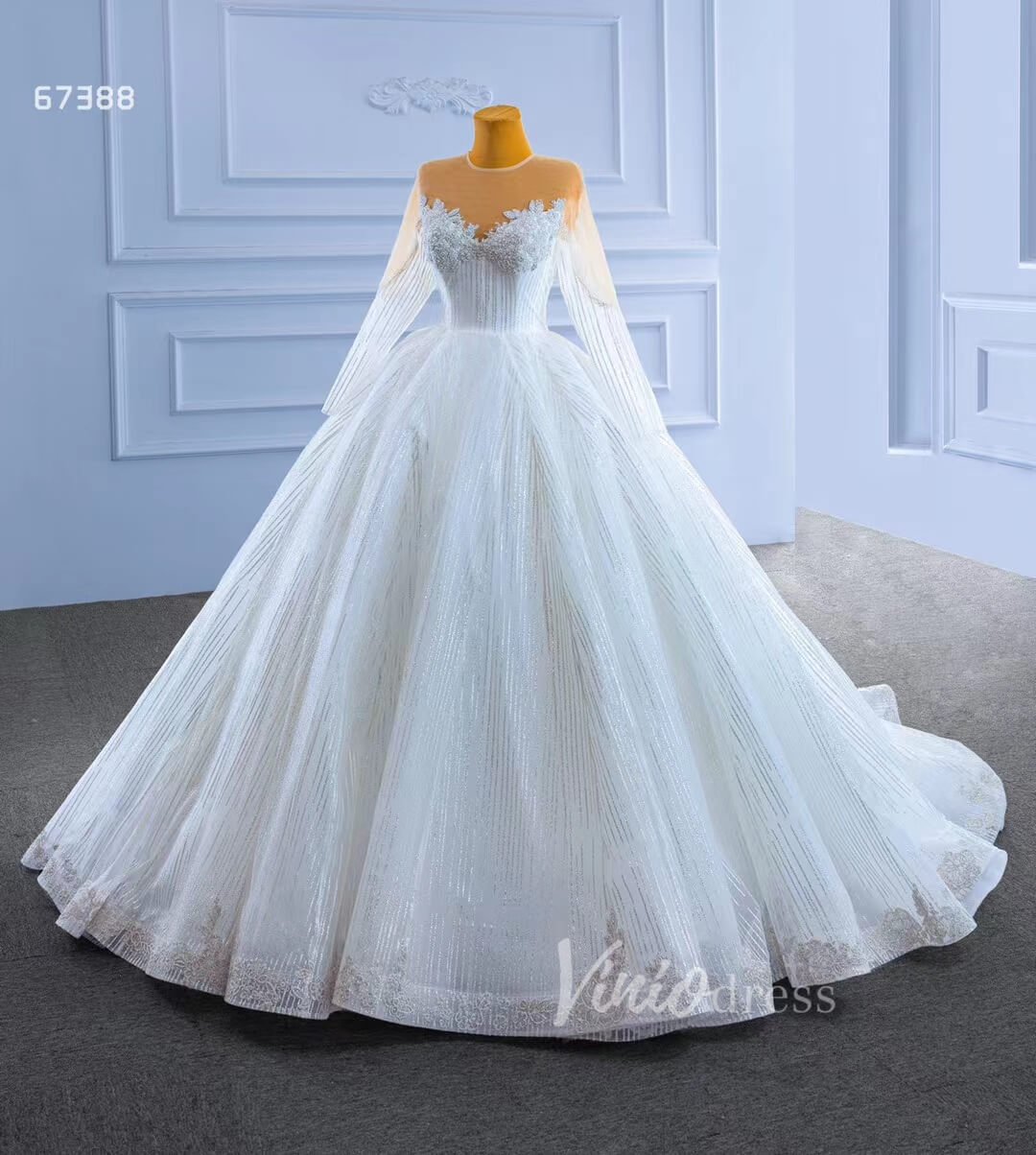 Haute Couture Ball Gown Wedding Dress with Long Sleeve 67388 Viniodress-wedding dresses 2025 -Viniodress-Ivory-Custom Size-