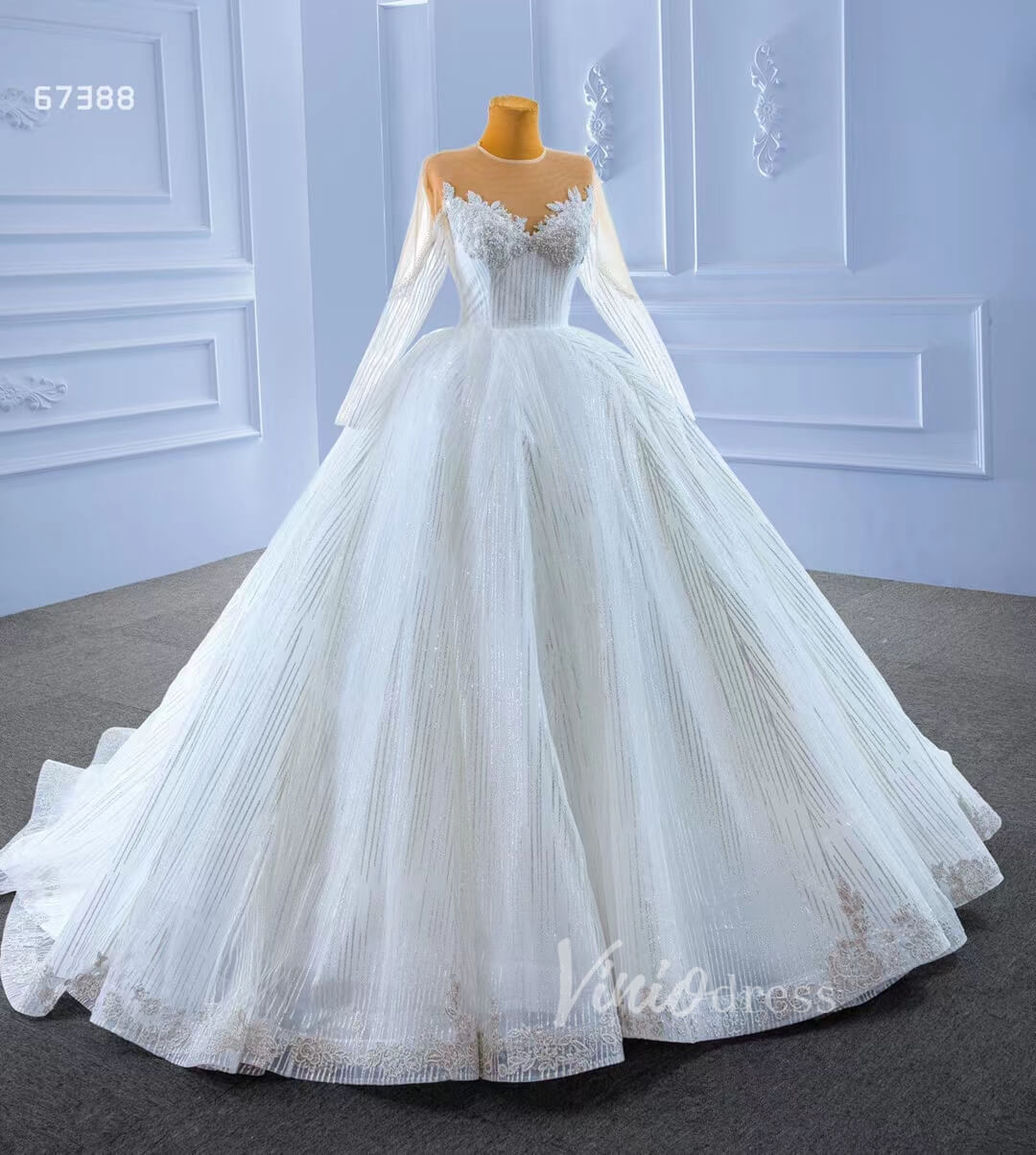 Haute Couture Ball Gown Wedding Dress with Long Sleeve 67388 Viniodress-wedding dresses 2025 -Viniodress-Ivory-Custom Size-