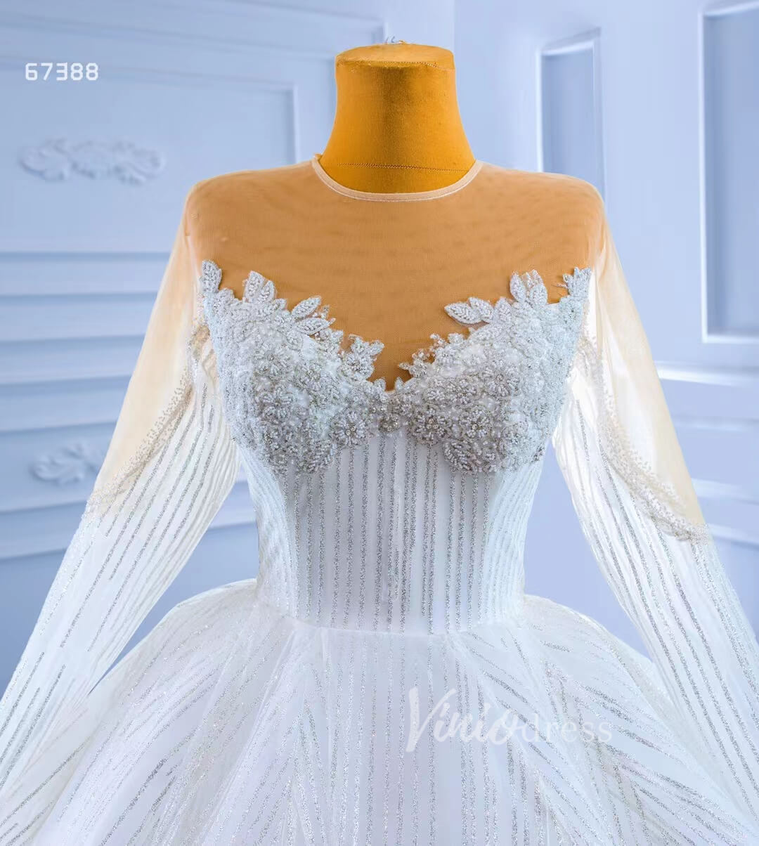 Haute Couture Ball Gown Wedding Dress with Long Sleeve 67388 Viniodress-wedding dresses 2025 -Viniodress-Ivory-Custom Size-