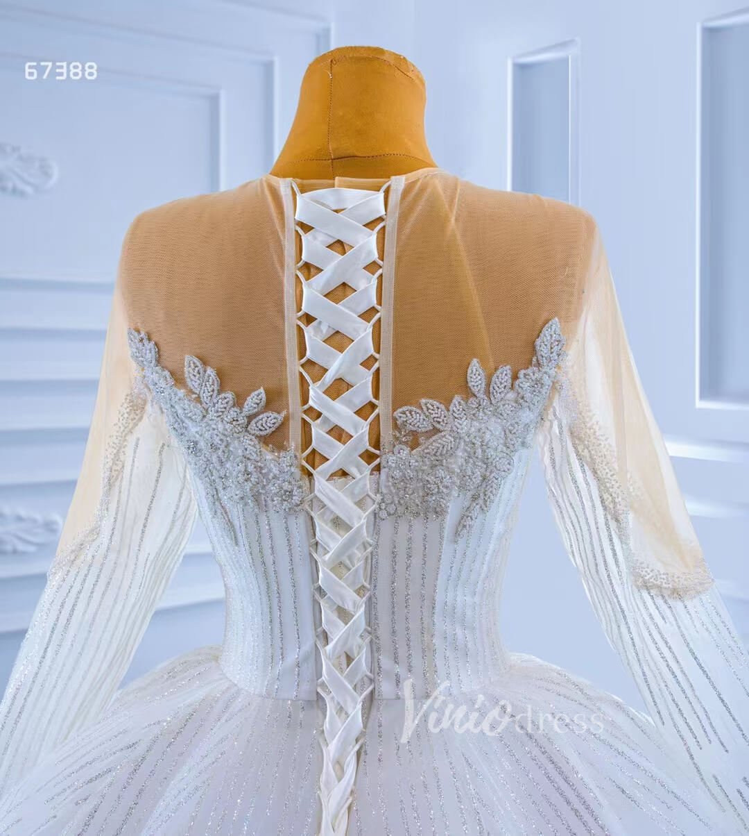Haute Couture Ball Gown Wedding Dress with Long Sleeve 67388 Viniodress-wedding dresses 2025 -Viniodress-Ivory-Custom Size-