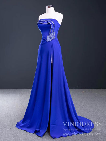 Haute Couture Beaded Royal Blue Prom Dresses with Slit FD2142-prom dresses 2025 -Viniodress-Royal Blue-Custom Size-