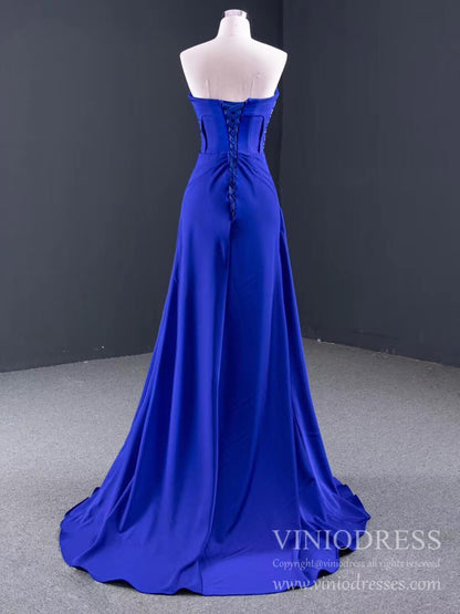Haute Couture Beaded Royal Blue Prom Dresses with Slit FD2142-prom dresses 2025 -Viniodress-Royal Blue-Custom Size-