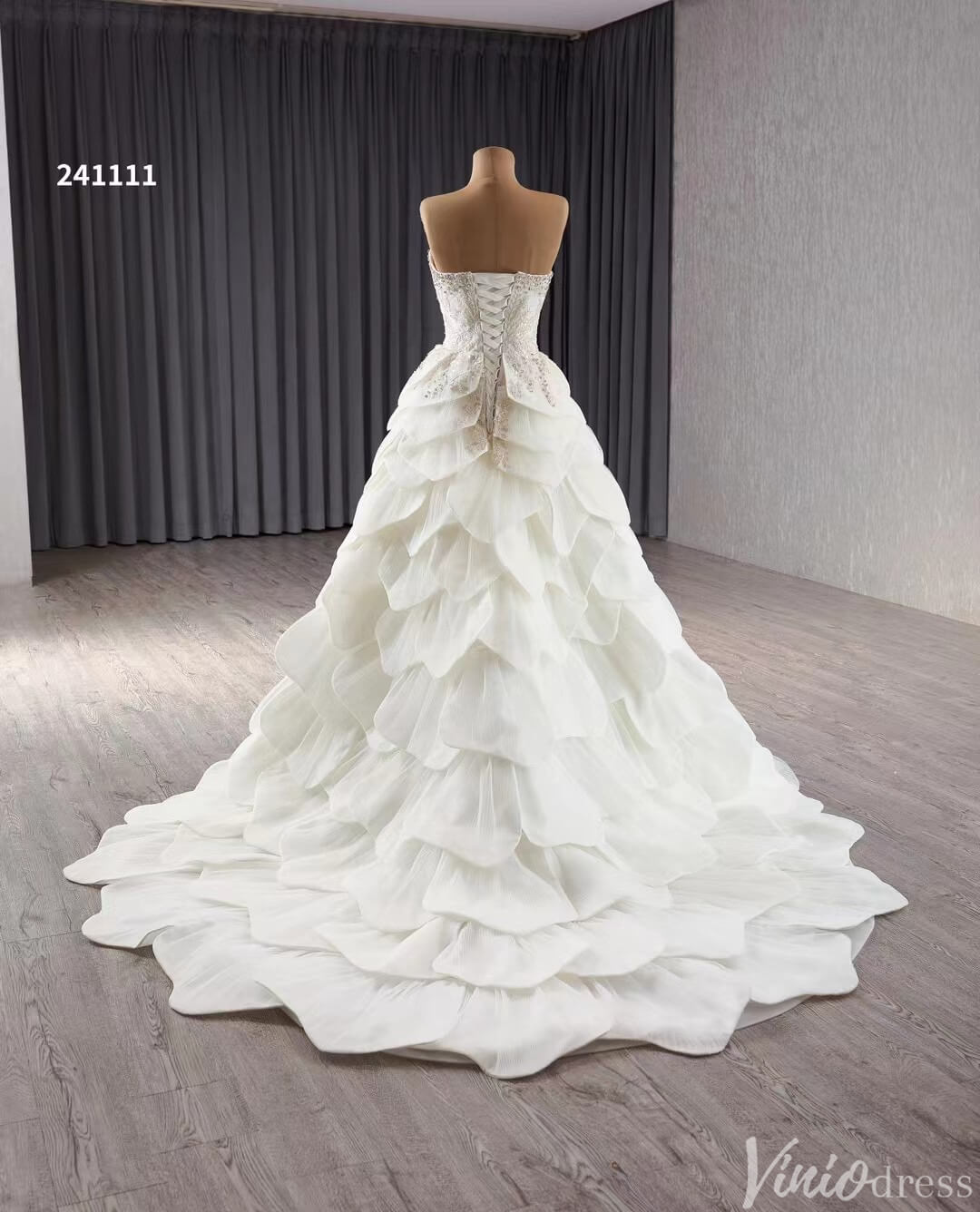 Haute Couture Beaded Tiered Balll Gown Wedding Dresses with Slit 241111-wedding dresses 2025 -Viniodress-Ivory-Custom Size-