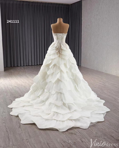 Haute Couture Beaded Tiered Balll Gown Wedding Dresses with Slit 241111-wedding dresses 2025 -Viniodress-Ivory-Custom Size-