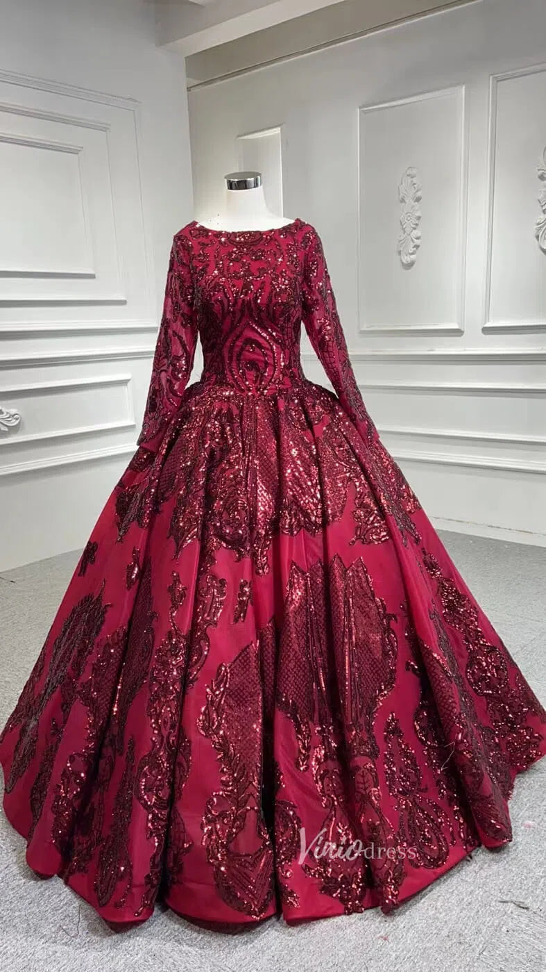 Prom Dress 2025 Haute Couture Burgundy Wedding Dresses Vintage Ball Gowns 66948 viniodress-unique prom dresses-Burgundy-Custom Size-Viniodress