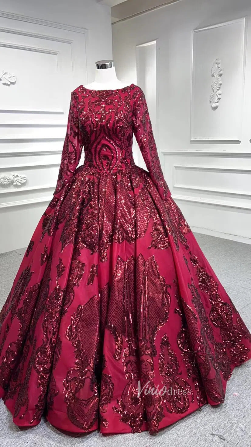 Prom Dress 2025 Haute Couture Burgundy Wedding Dresses Vintage Ball Gowns 66948 viniodress-unique prom dresses-Burgundy-Custom Size-Viniodress