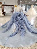 Haute Couture Dusty Blue Ball Gown for Kids KD1031-Girls Prom Dresses-Viniodress-Viniodress